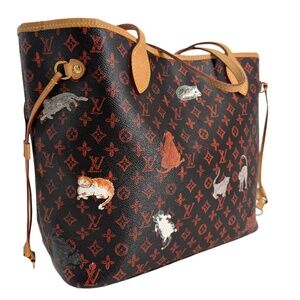 Louis Vuitton Catogram Neverfull MM – Marron Calfskin with Cats & Dogs Print